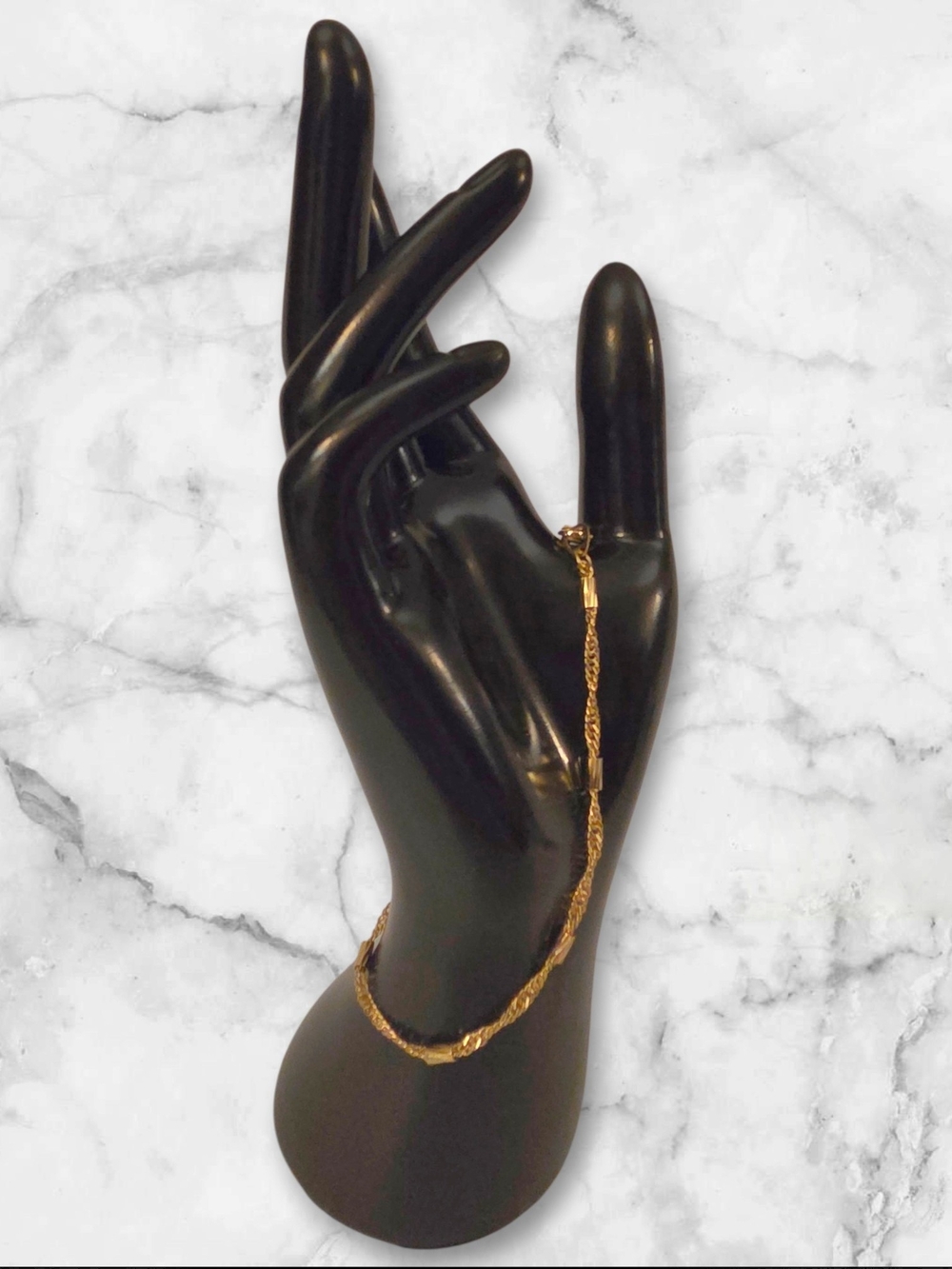 Gold Toned Rope Chain Bracelet w/Cylindrical Accents